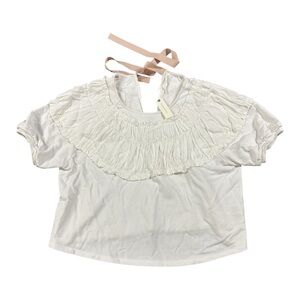 Anthropologie White Ruffle Collar Tie Back Top XL NWT Romantic Blouse